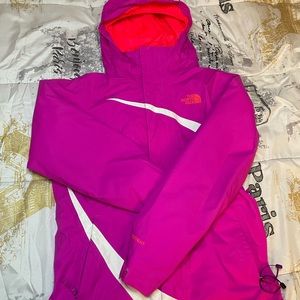 The North Face girls Hyvent M 10/12 pink with zip out orange inner fleece jacket